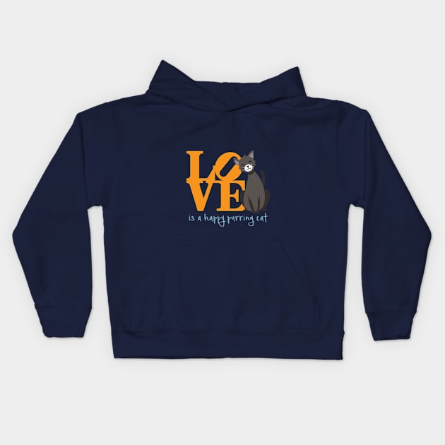 Love is a Happy Purring Cat Kids Hoodie by LittleBearArt